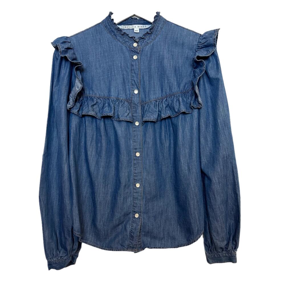 Veronica Beard Tes Chambray Button Down Top Denim… - image 1
